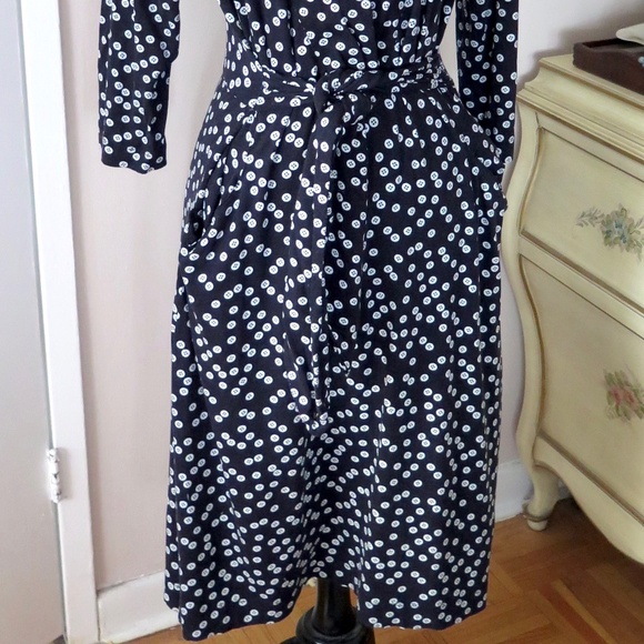 Hobbs Navy Button Print Jersey Dress, Tie Waist - Picture 5 of 13